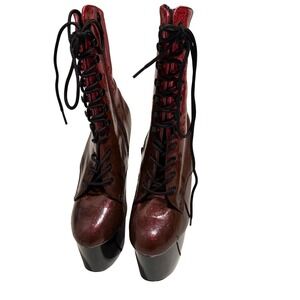 Pleaser Adore Red Ombré Glitter Platform Lace Up High Stiletto Dance Heels Sz 9